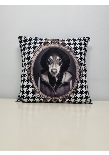 Köpek Babyface Kaz Ayağı Desen Kırlent Kılıfı