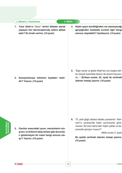 5. Sınıf Tüm Dersler 1. Dönem 1. Yazılı Kitabı modelleri
