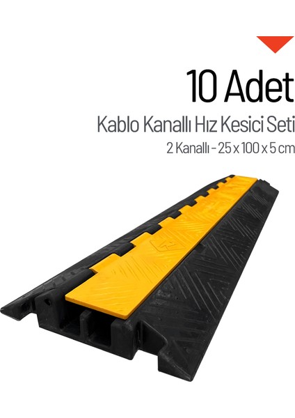 10'lu Kablo Kanallı Hız Kesici Seti 2 Kanallı, Yol Kasisi 25,5 x 102,5 x 5 cm