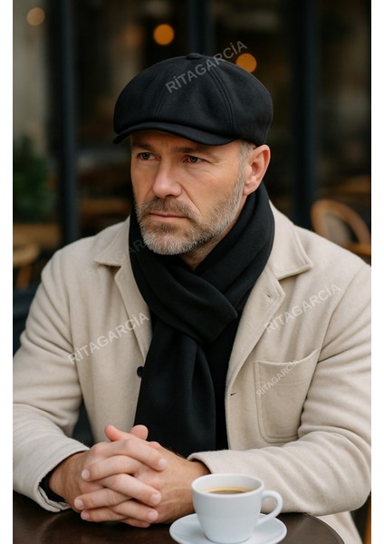 Erkek Siyah Kasket Peaky Blinders Kaşe Kumaş Şapka Kasket