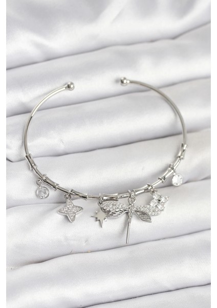 Yusufçuk Charmlı Gümüş Renk Pirinç Kadın Bileklik