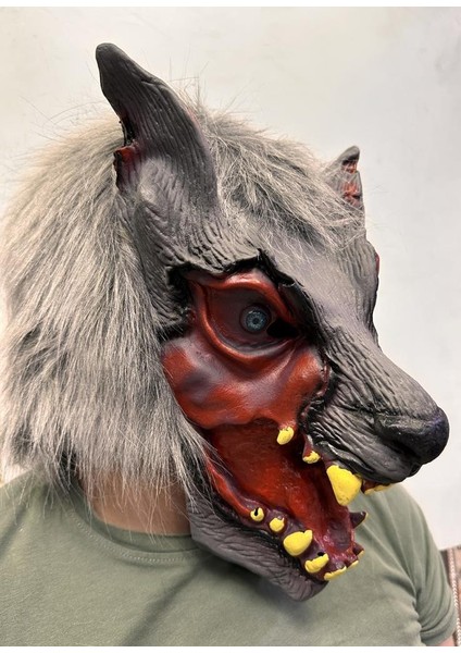 Kafaya Tam Geçmeli Lateks Dişli Ağzı Açık Kurt Maskesi fiyatları