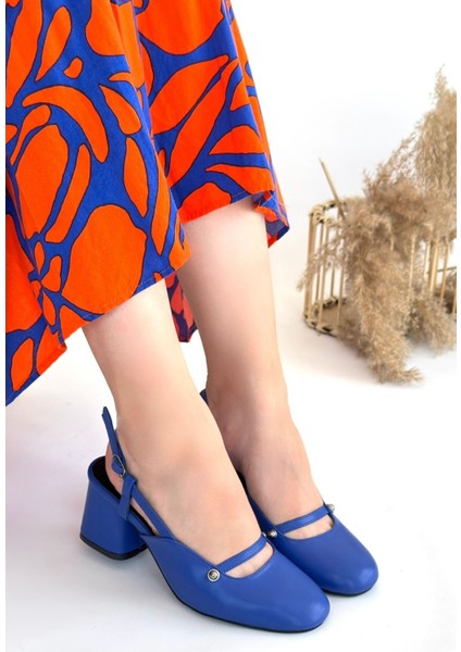 Jecci Mavi Cilt Topuklu Ayakkabı - Lisinya