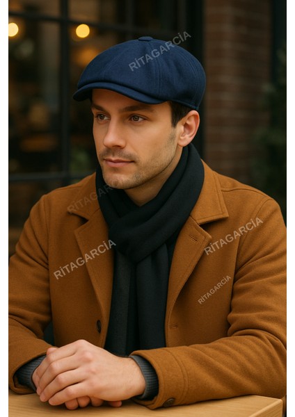 Erkek Lacivert Kasket Peaky Blinders Kaşe Kumaş Şapka Kasket