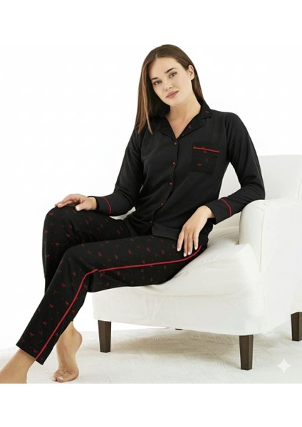 Waffle Uzun Kol Bebe Yaka Düğmeli Kadın Pijama Takımı modelleri