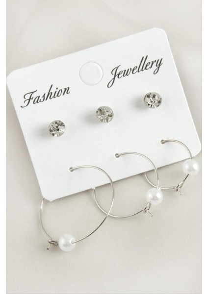 Resveq 6 Adet Inci Taşlı Halka Küpe 2,5 Cm-Gümüş Rengi fiyatları