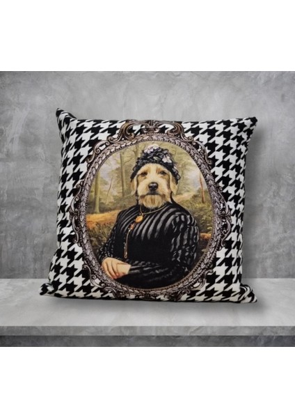 Köpek Hanımefendi Kaz Ayağı Desen Kırlent Kılıfı fiyatları