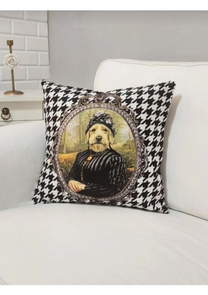 Köpek Hanımefendi Kaz Ayağı Desen Kırlent Kılıfı modelleri