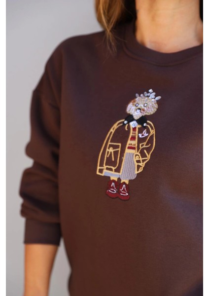 Kahverengi Taşlı Teddy Işleme Detay Sweatshirt fırsatları