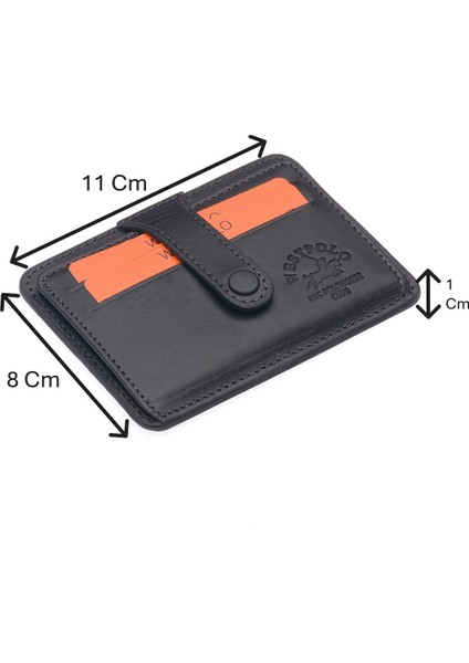Carpi Kağıt Para Bölmeli Unisex Crazy Eskitme Hakiki Deri Kartlık - Siyah