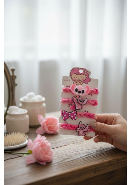 4'lü Set Stitch Figürlü Toka - Pembe
