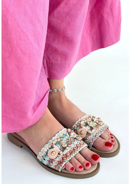 Gonne Renkli Hasır Dokuma Terlik - Lisinya modelleri