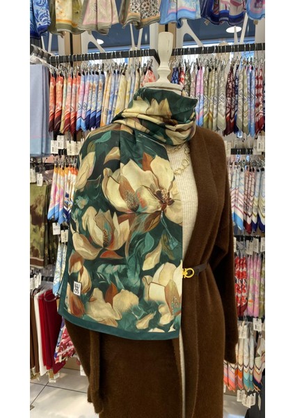 Manolya Bahçesi Desenli Şal Petrol Yeşili fiyatları