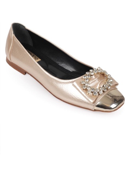 Kadın Taşlı Babet Suni Deri Düz Taban 37 Numara Şık Tasarım