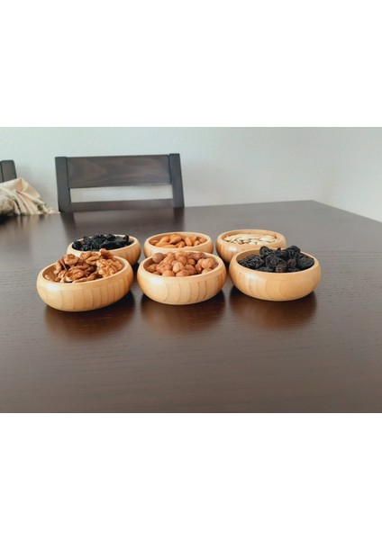 6 Adet Bambu Çerez Kasesi Bambu Kuruyemiş Tabağı- Yuvarlak Çerezlik