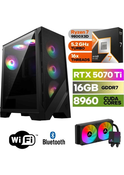Şafak-Gaming Pc Ddr5-Rtx 5070Tİ 16GB -Ryzen 7 9800XD – 64 GB Ddr5 Ram – 1 Tb M.2 SSD 5000 4000 – 240MM Sıvı Sogutma -Windows 11 Pro-
