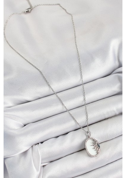 316L Çelik Zirkon Taşlı Yarım Güneş Model Gümüş Renk Kadın Kolye - Lisinya fiyatları