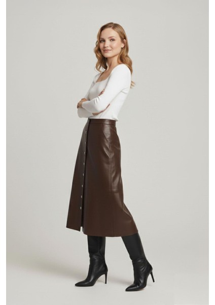 Kahverengi Kadın Kloş Hakiki Deri Etek fiyatları