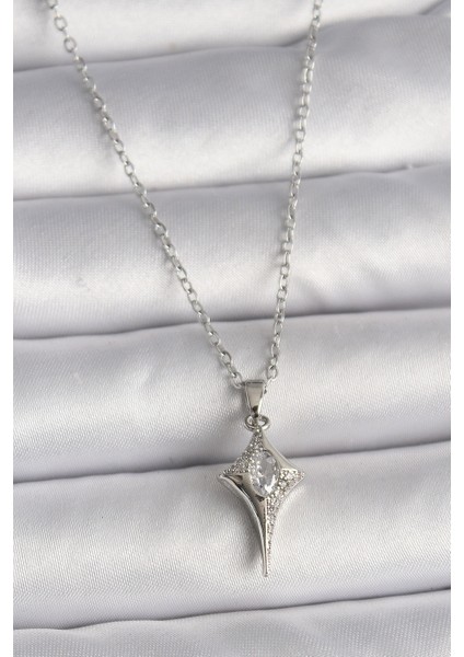 316L Çelik Gümüş Renk Zincir Zirkon Taşlı Kuzey Yıldızı Model Kadın Kolye - Lisinya