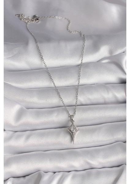 316L Çelik Gümüş Renk Zincir Zirkon Taşlı Kuzey Yıldızı Model Kadın Kolye - Lisinya fiyatları