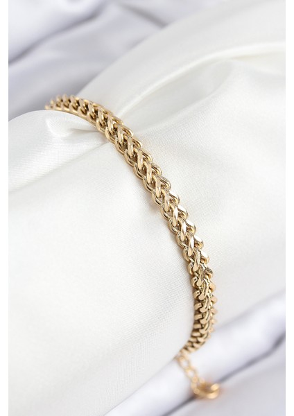 316L Çelik Örgü Zincir Model Gold Renk Kadın Bileklik - Lisinya