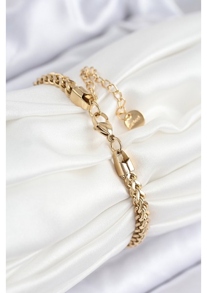 316L Çelik Örgü Zincir Model Gold Renk Kadın Bileklik - Lisinya fiyatları