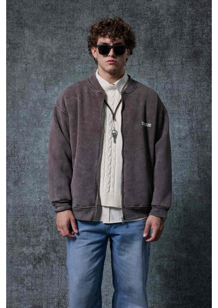 Erkek Oversize Yıkamalı Fermuarlı Sweatshirt Kahverengi fiyatları