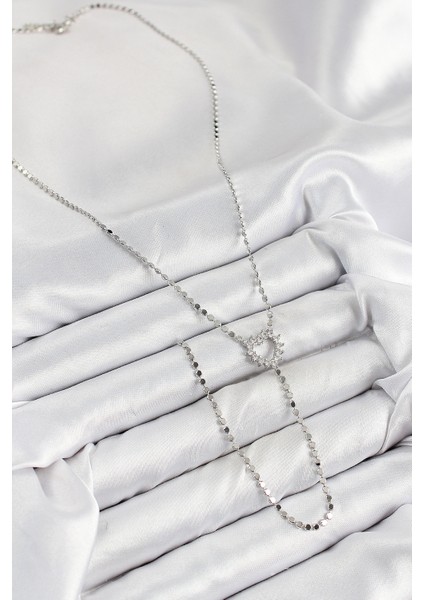 Pirinç Zirkon Taşlı Ezme Zincirli Kalp Model Gümüş Renk Y Kolye - Lisinya fiyatları