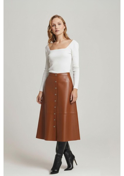 Konyak Kadın Kloş Hakiki Deri Etek