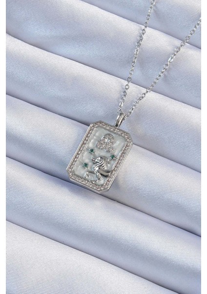 316L Çelik Zincir Gümüş Renk Zirkon Taşlı Aslan Figürlü Tarot Kolye - Lisinya