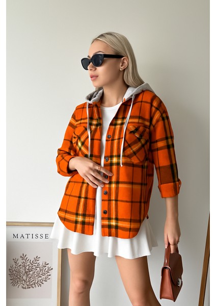 Kadın Desenli Renkli Oduncu Oversize Bol ve Geniş Kalıp Casual Çift Kapüşonlu Ceket Gömlek