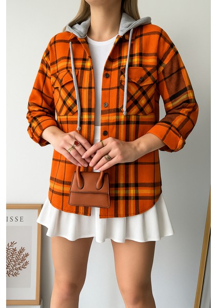 Kadın Desenli Renkli Oduncu Oversize Bol ve Geniş Kalıp Casual Çift Kapüşonlu Ceket Gömlek fiyatları