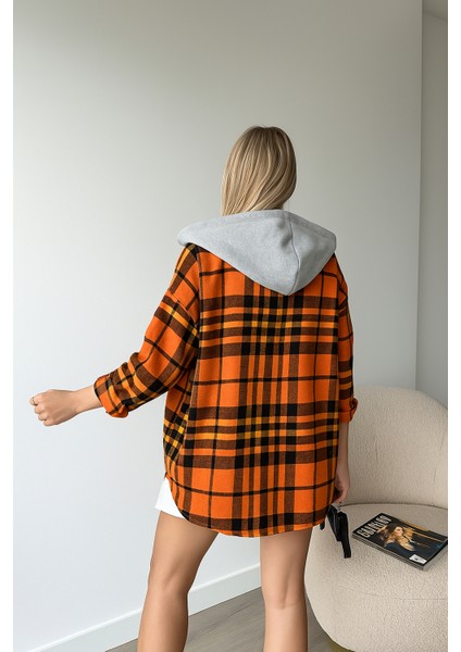 Kadın Desenli Renkli Oduncu Oversize Bol ve Geniş Kalıp Casual Çift Kapüşonlu Ceket Gömlek modelleri