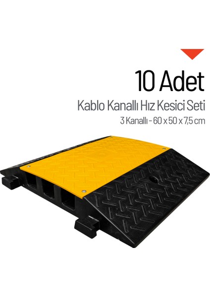 10'lu Kablo Kanallı Hız Kesici 3 Kanallı, Yol Kasisi 60 x 50 x 7,5 cm