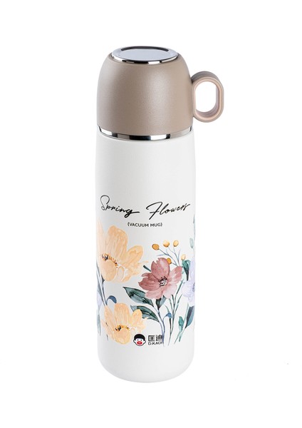 Okadı Kahverengi Desenli Bardaklı Paslanmaz Çelik Termos 400ML