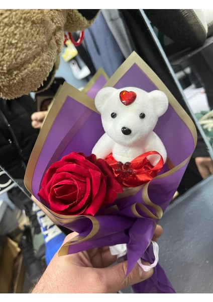 Tekli Gül ve Ayıcık Buket