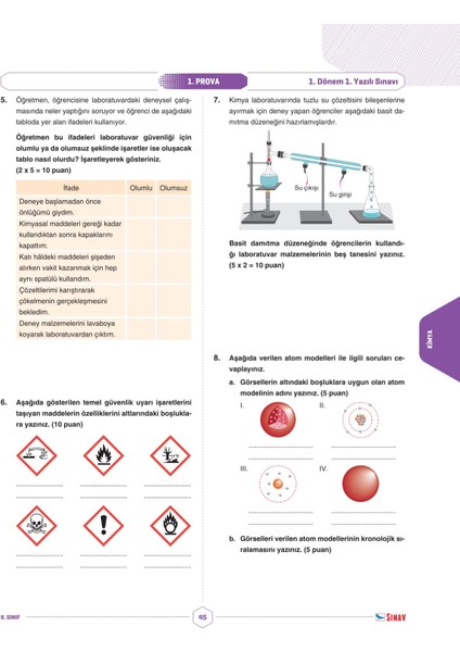 9. Sınıf Tüm Dersler 1. Dönem 1. Yazılı Kitabı modelleri