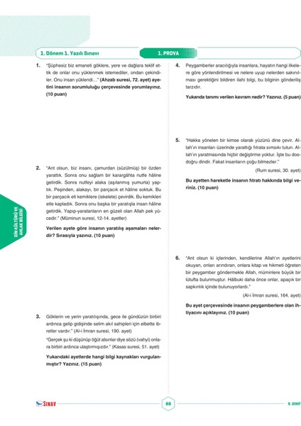 9. Sınıf Tüm Dersler 1. Dönem 1. Yazılı Kitabı