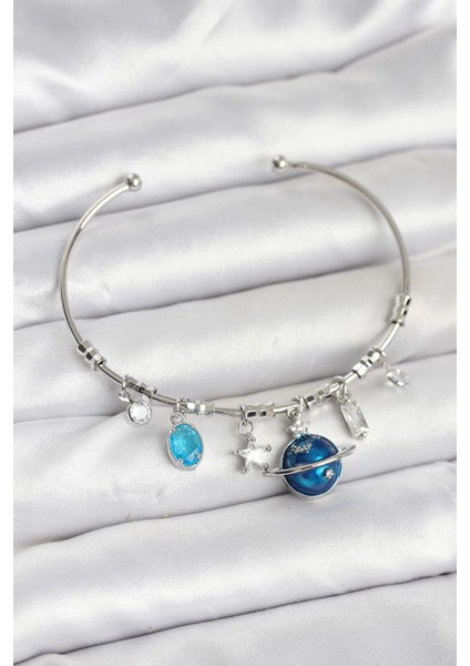 Gezegen Charmlı Gümüş Renk Pirinç Kadın Bileklik