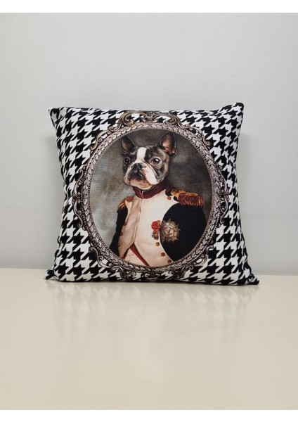 Köpek General Boston Terrier Kaz Ayağı Desen Kırlent Kılıfı