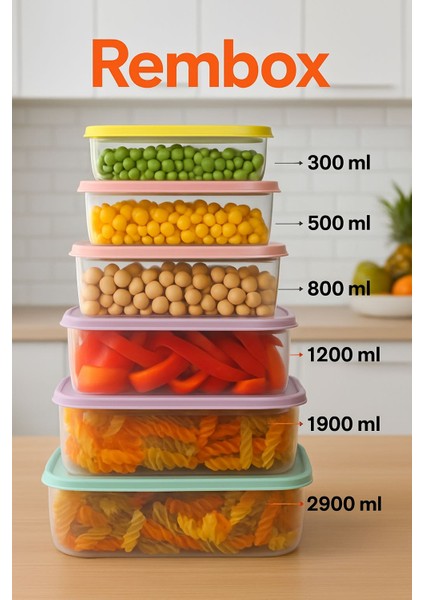 6’lı Karışık Renkli Saklama Kabı Seti , Iç Içe Geçmeli Gıda Saklama Kutuları (0.3 L – 2.9 L)” fiyatları