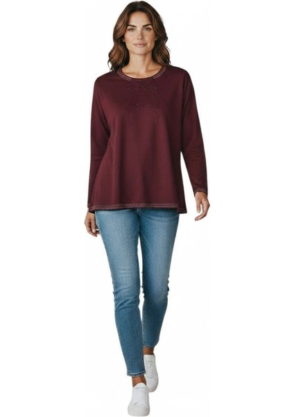 Kadın Yaka ve Kol Ağzı Taşlı Etek Desenli Bluz modelleri