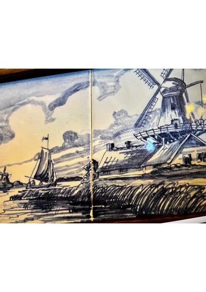 30 cm 16,5 cm Ölçülerinde Ahşap Çerçevesinde Hollanda El Boyama Porselen Tablo indirimleri