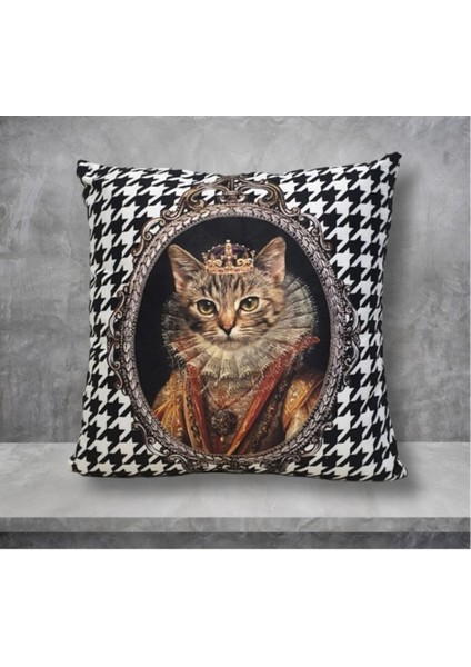 Kraliçe Kedi Kaz Ayağı Desen Kırlent Kılıfı fiyatları