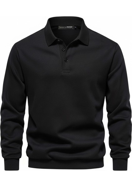 Erkek Retro Renk Bloklu Pamuklu Gömlek Yaka Sweatshirt