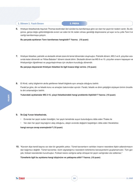11. Sınıf Eşit Ağırlık Sözel Tüm Dersler 1. Dönem 1. Yazılı Kitabı modelleri