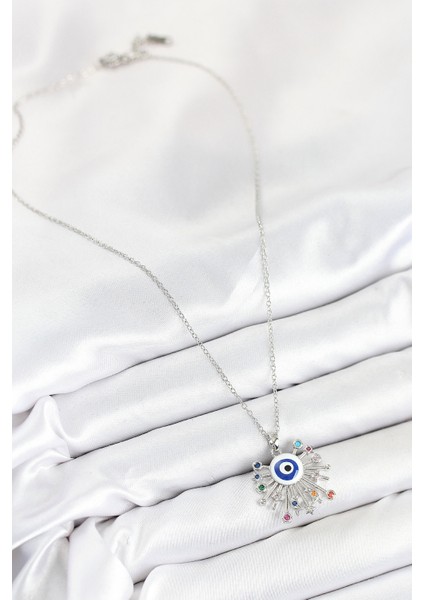 316L Çelik Zirkon Taşlı Nazar Model Gümüş Renk Kadın Kolye - Lisinya fiyatları