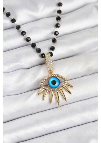 316L Çelik Zincir Kristal Boncuklu Göz Model Kadın Kolye - Lisinya