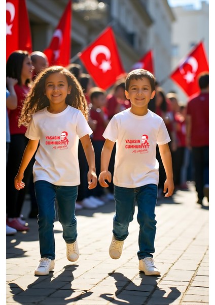 Çocuk Unisex "yaşasın Cumhuriyet" Baskılı %100 Pamuk T-Shirt fiyatları