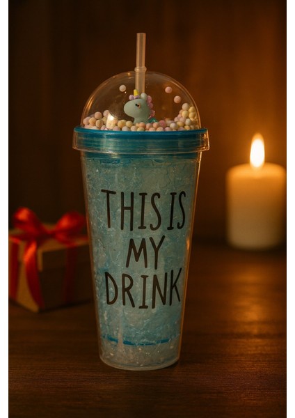 Sevimli Renkli Boncuklu Çılgın This Is My Drink tasarım Pipetli Içecek Bardağı Suluk Lacivert 2742 modelleri